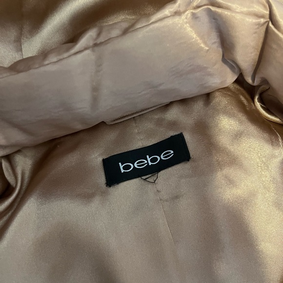 bebe Metallic Champagne Long Puffer Coat with Hood - Picture 2 of 2